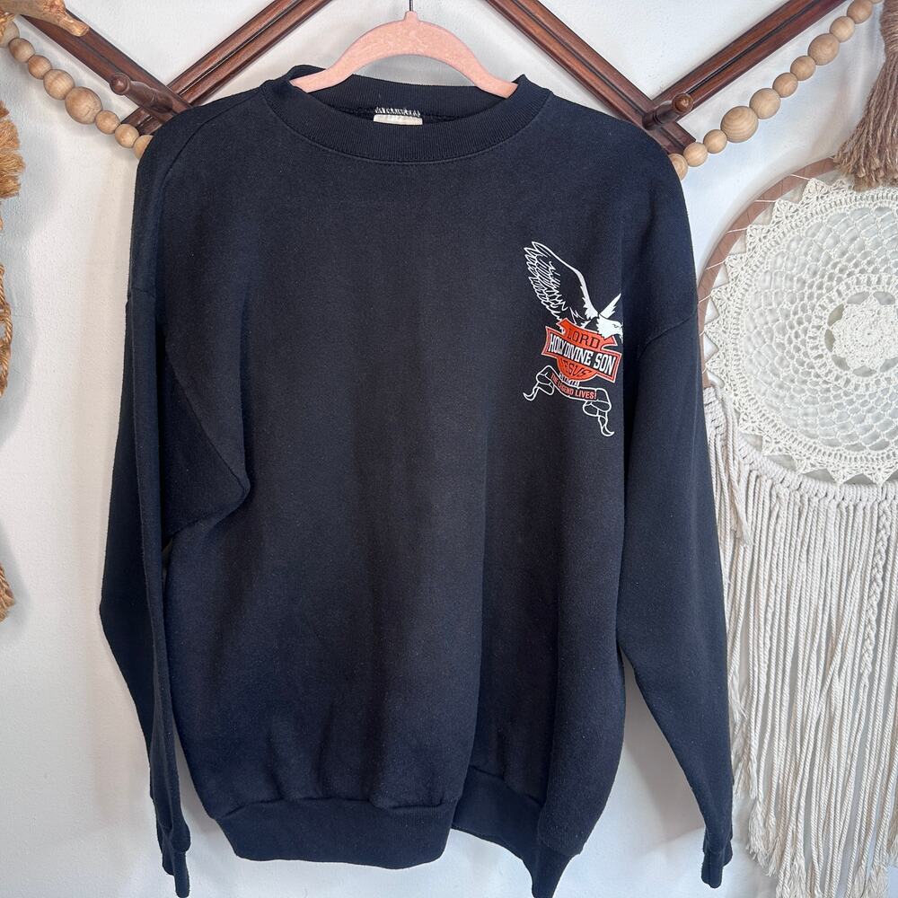 Vintage 90s Tultex Holy Divine Son Harley Parody Religous Black Crew